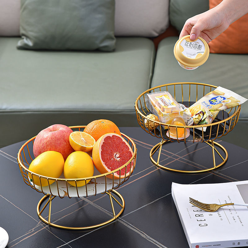Decorative Glass Fruit Serving Plate with Metal Stand