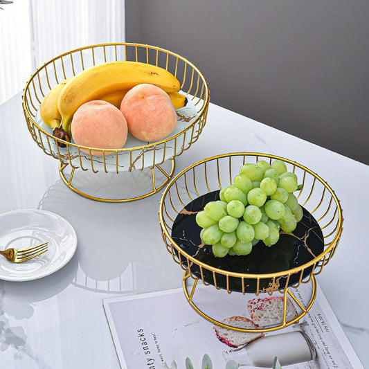 Decorative Glass Fruit Serving Plate with Metal Stand