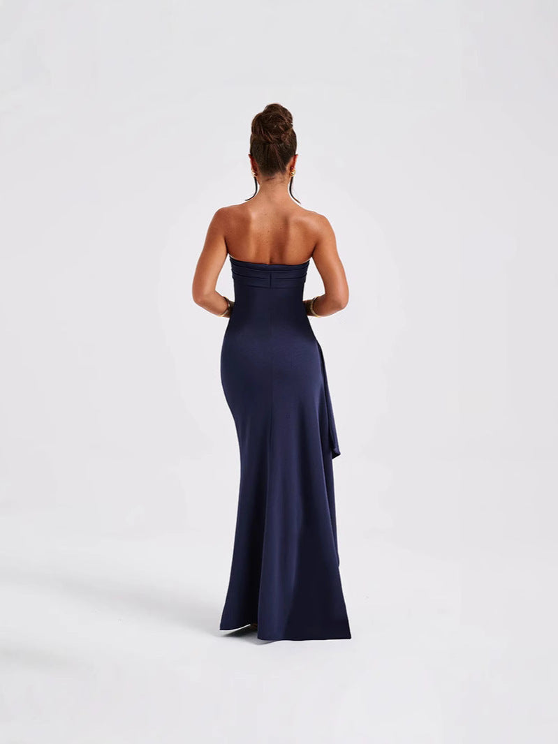 Vestido sin tirantes de un solo hombro con diseño sexi sin espalda y abertura alta