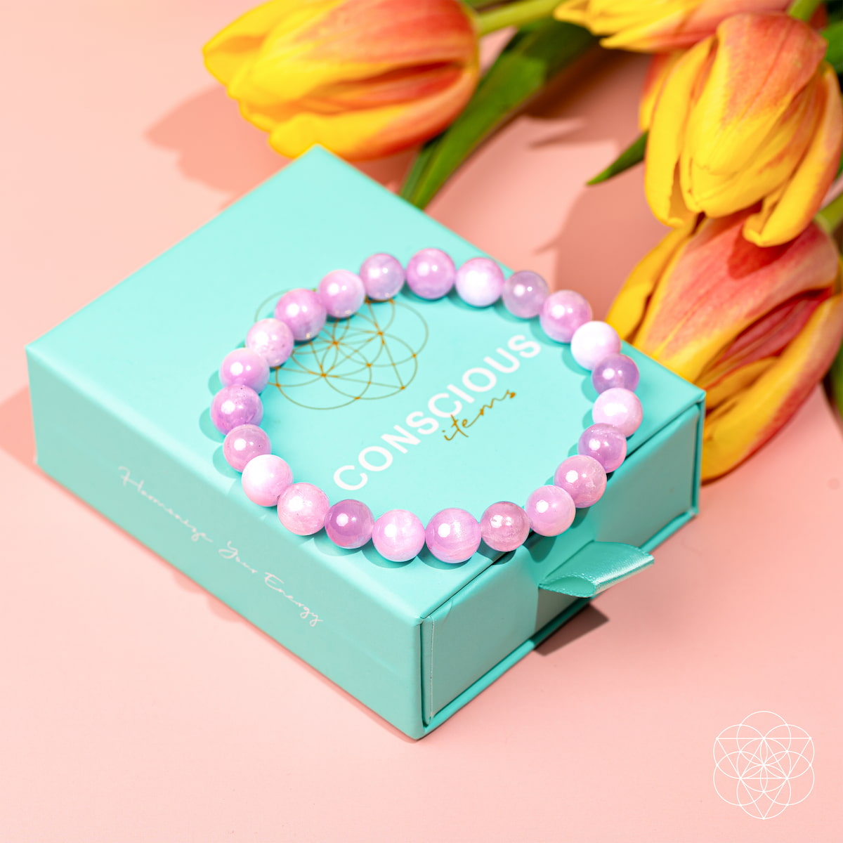 El reinicio del corazón - Pulsera de kunzita rosa rara