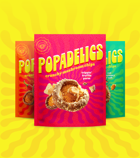 Popadelics Crunchy Mushroom Chips — Variety Pack | All 3 Flavors | 6-Pack