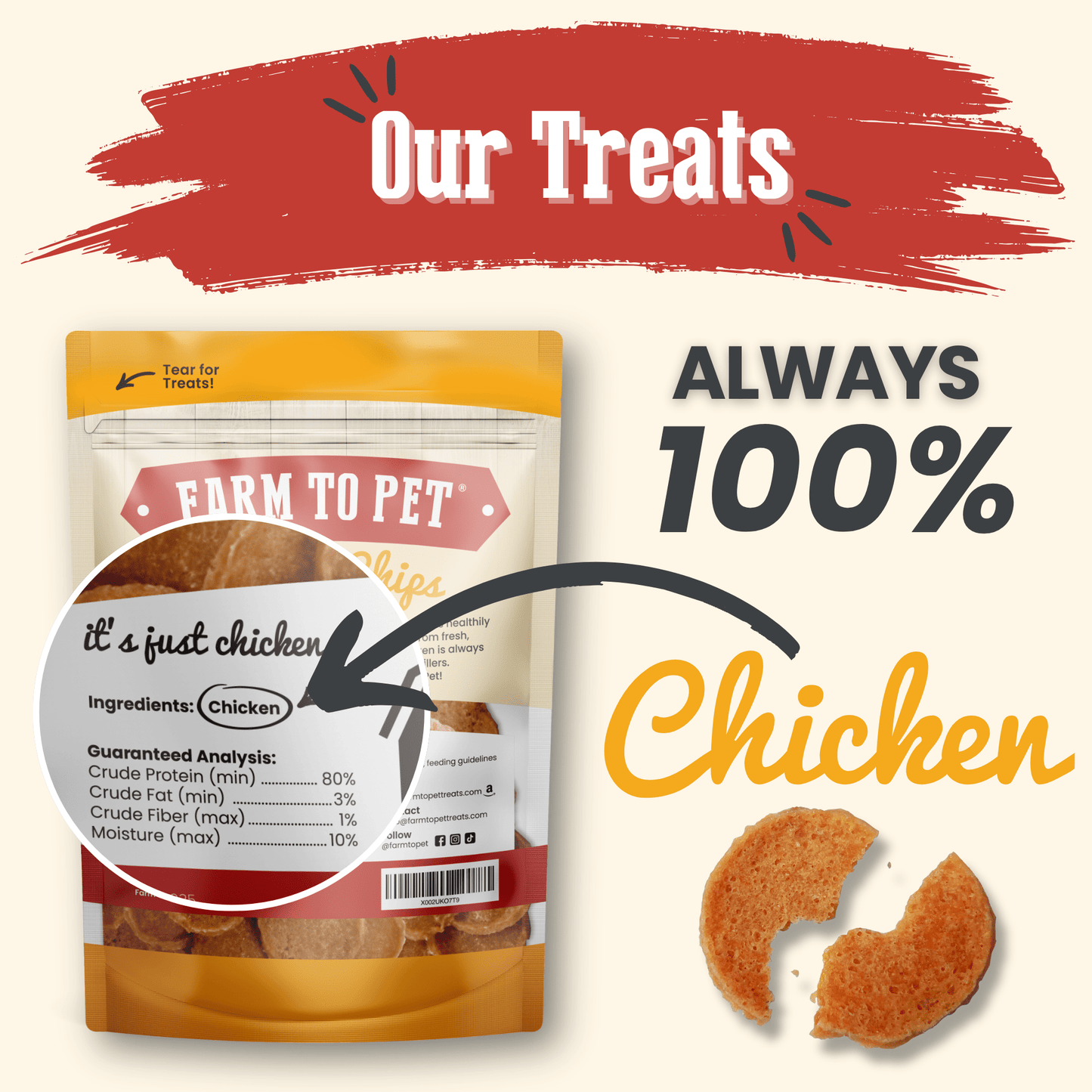 Patatas fritas de pollo para perros | Premios para perros de un solo ingrediente totalmente naturales