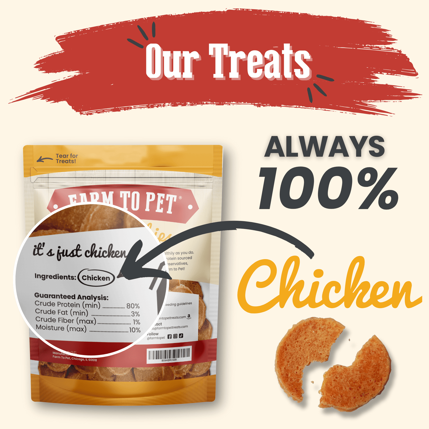 Patatas fritas de pollo para perros | Premios para perros de un solo ingrediente totalmente naturales