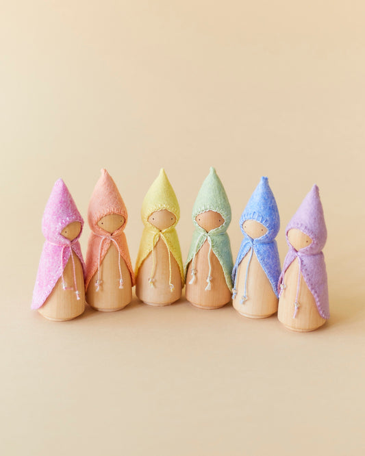 Pastel Rainbow Wooden Gnome Set