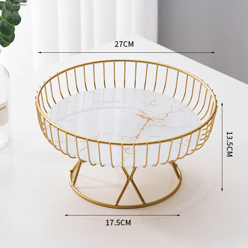 Decorative Glass Fruit Serving Plate with Metal Stand